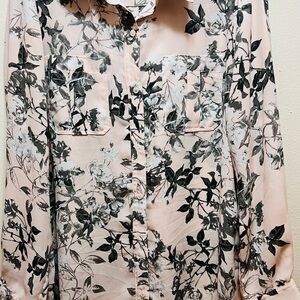Banana Republic Floral Button Down Shirt - Pink and Black